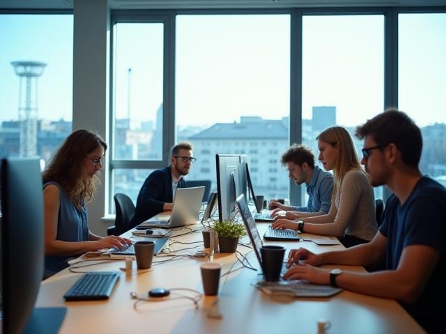 Team von Dornblatt bei der Zusammenarbeit in einem modernen Büro in Wien